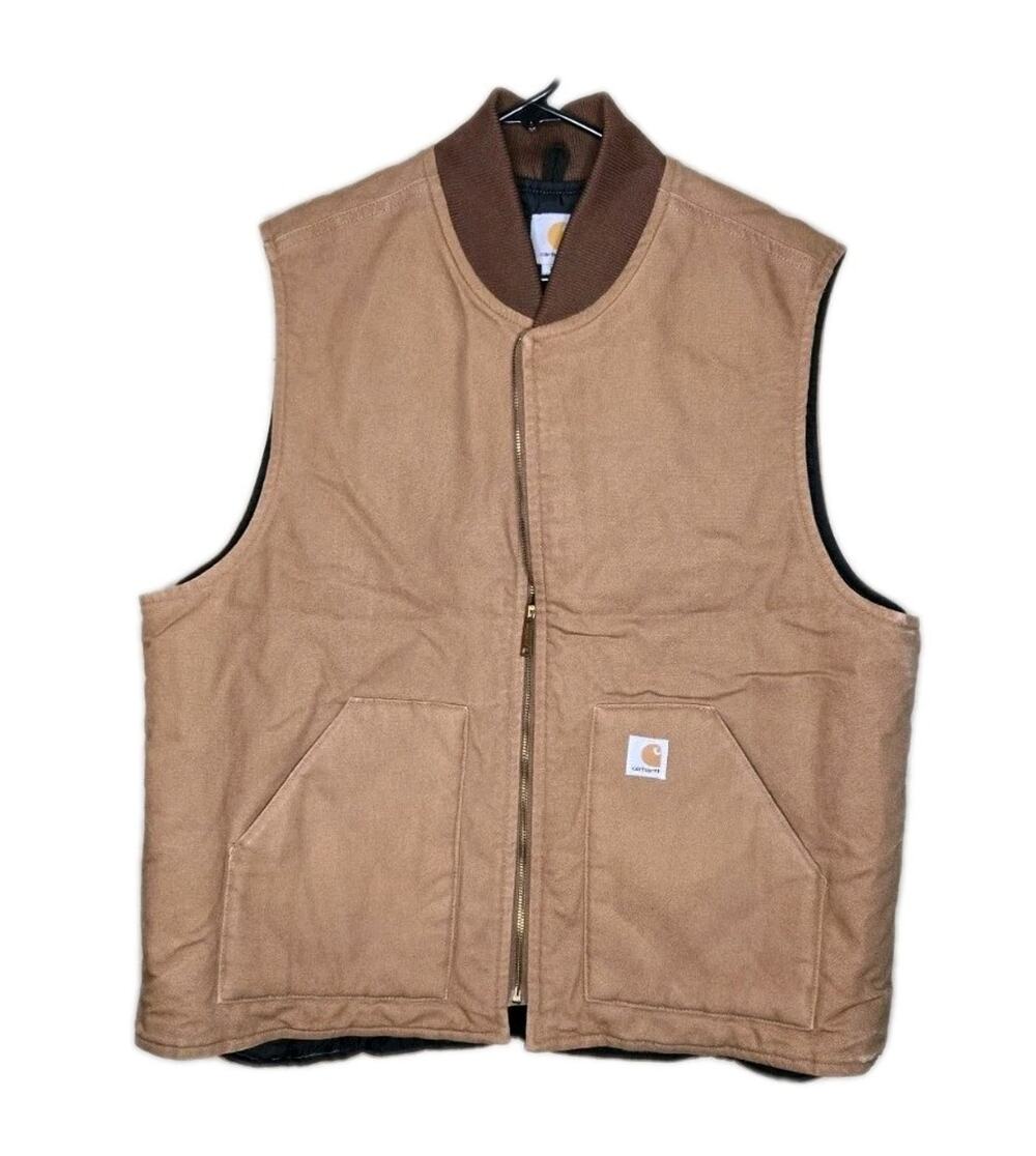 VTG Carhartt Quilted Canvas Zip Up Vest Adult 2XL Light Brown VQ186 USA Made Y2K